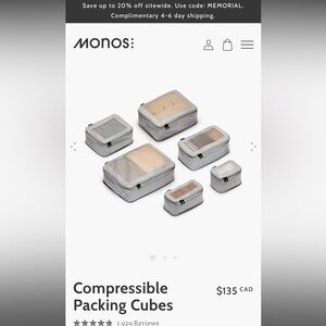 Monos compressible packing cubes for luggage